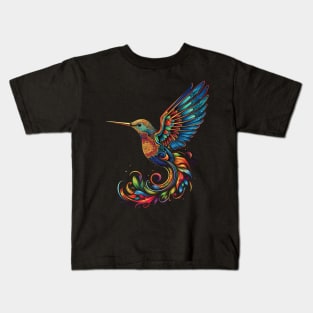 Hummingbird with Floral Motifs Kids T-Shirt